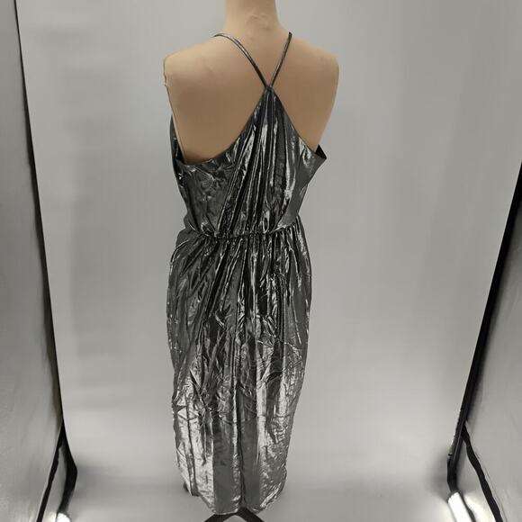 Sheike V-Cut Silver Bodycon Twist Knot Waistline Mini Dress Women's 8 metallic - Picture 6 of 16